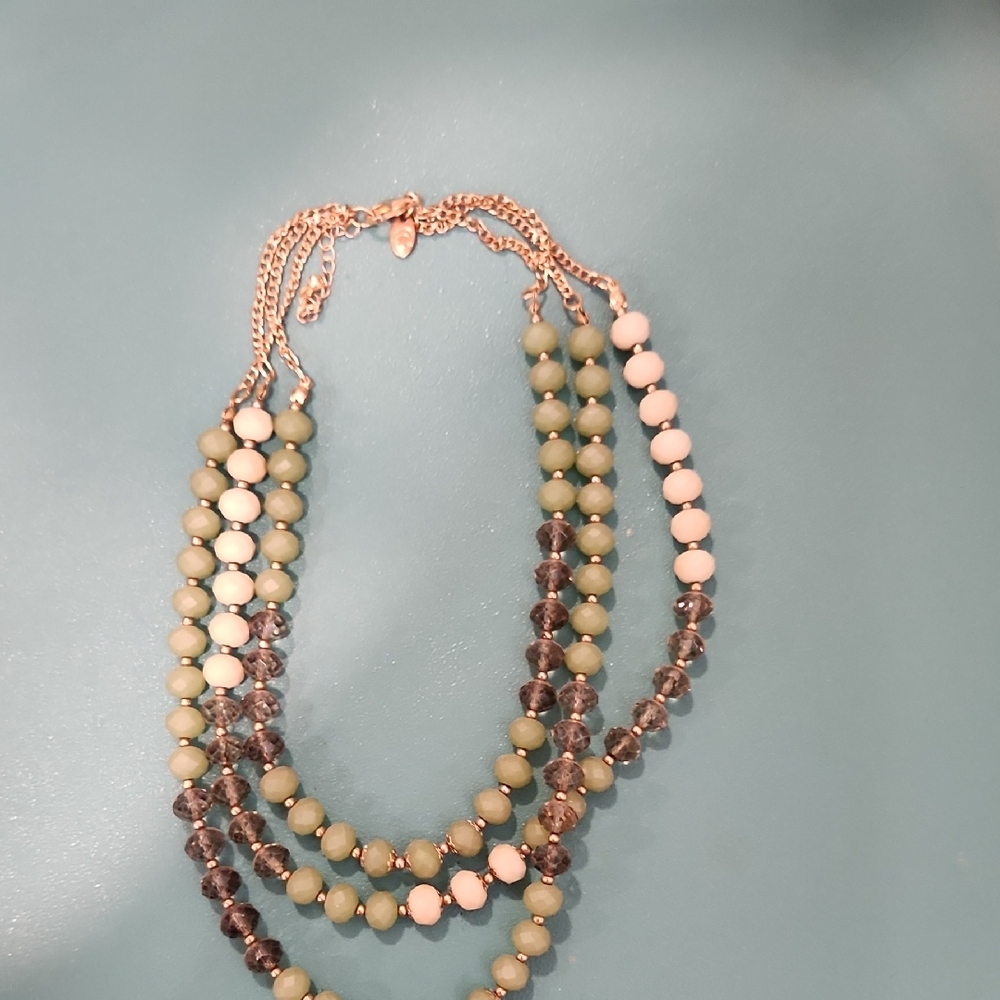 Charming Charlie Green and White Beaded Necklace